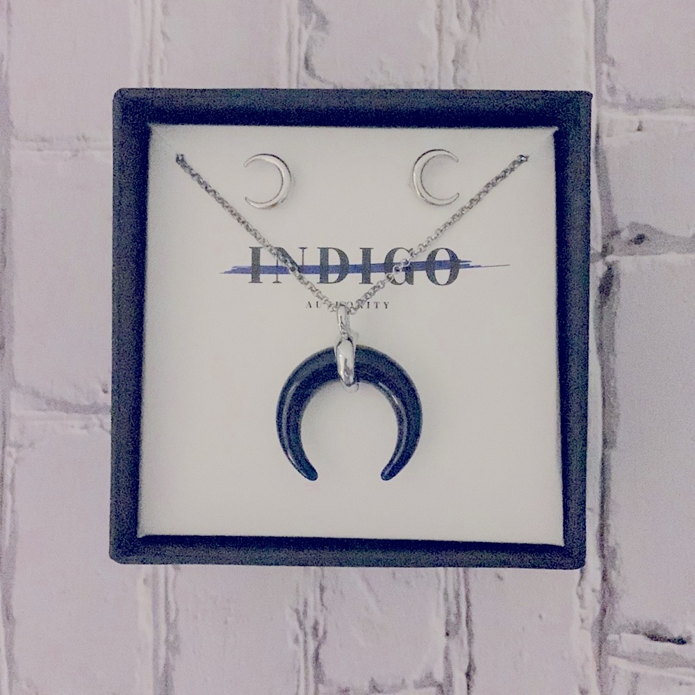 Indigo Authority Necklace & Earrings Set NIB